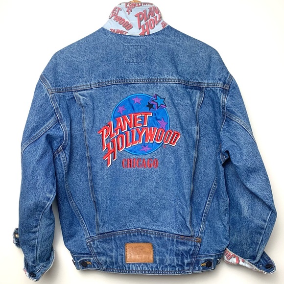 Vintage Other - Vintage 90’s Oversized Planet Hollywood Chicago Denim Trucker Jacket